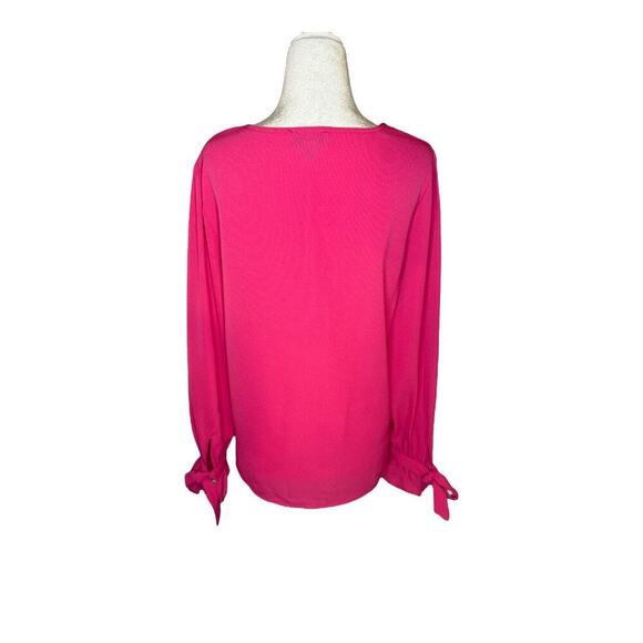 CeCe Women's XS Hot Pink V-Neck Long‎ Sleeve Blouse Casual Top NWOT - Picture 3 of 7